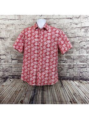 Charleston Threads Turtle Linen Coral Button Short Sleeve Shirt